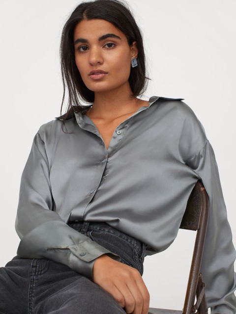

H&M Women Green Solid Satin Blouse