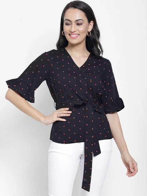 

NIXX Women Black Printed Wrap Top