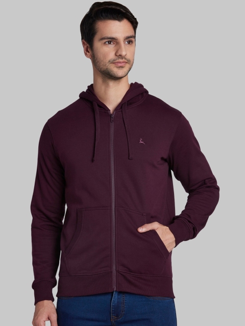 

Parx Men Burgundy Solid Hooded Sweatshirt