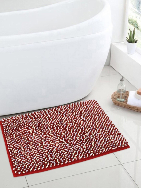 

HOKIPO Red & White Woven-Design Anti-Slip Bath Mat