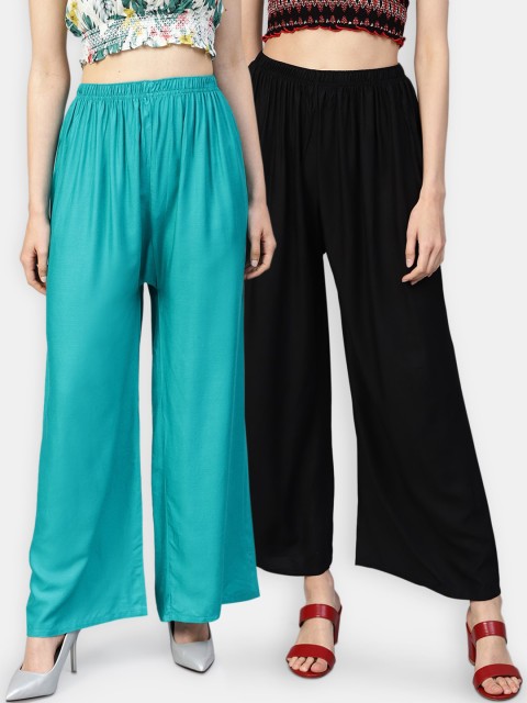 

Jompers Women Pack of 2 Solid Wide Leg Palazzos, Black