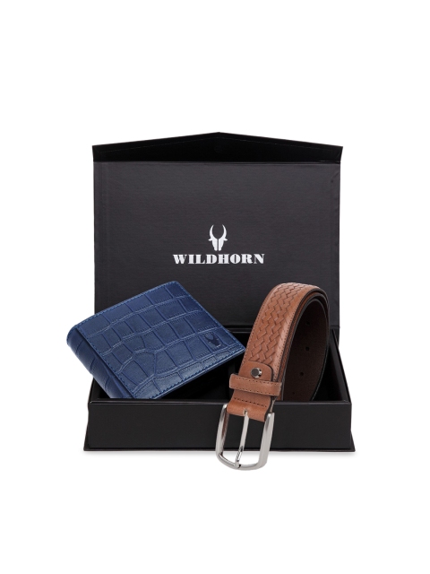 

WildHorn Men Blue & Brown Textured RFID Protected Genuine Leather Accessory Gift Set