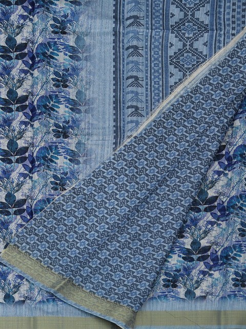 

Pothys Blue & White Jute Silk Printed Saree