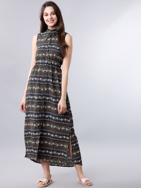 

Tokyo Talkies Women Olive Green Printed Fit and Flare Dress