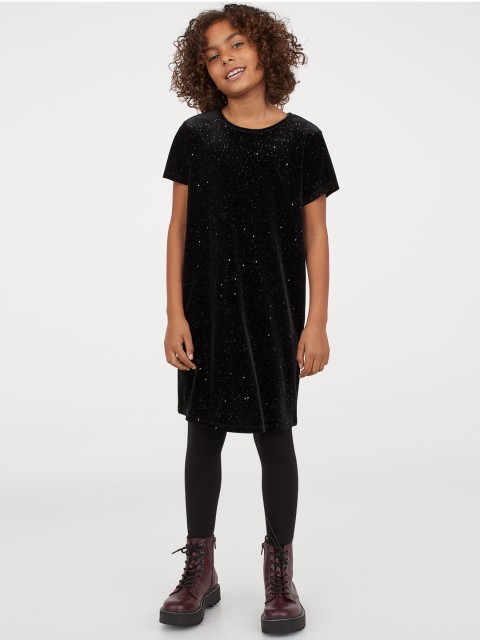 

H&M Girls Black Shimmering T-shirt Dress