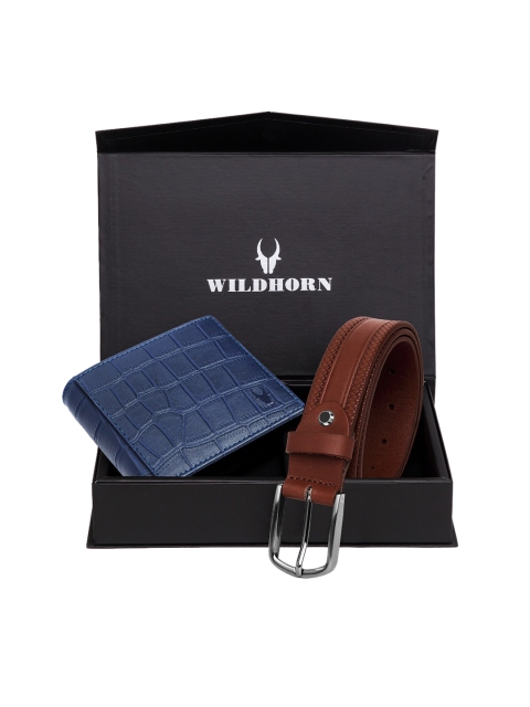 

WildHorn Men Blue & Brown RFID Protected Genuine High-Quality Leather Wallet & Belt Accessory Gift Set