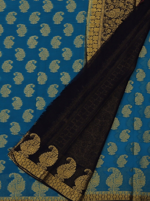 

Pothys Blue & Gold-Toned Poly Georgette Woven Design Saree