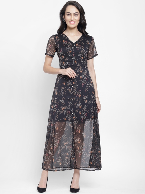 

NIXX Women Navy Blue & Green Floral Printed Maxi Dress