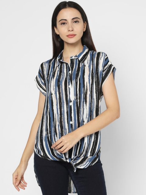 

Deal Jeans Women Blue & White Regular Fit Striped Casual Shirt