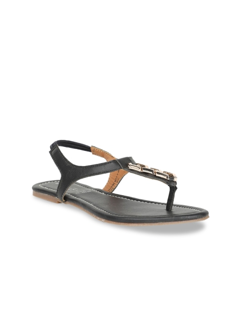 

Footin Women Black Solid PU T-Strap Flats