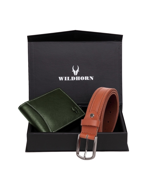 

WildHorn Men Olive-Green & Brown Solid RFID Protected Genuine Leather Accessory Gift Set