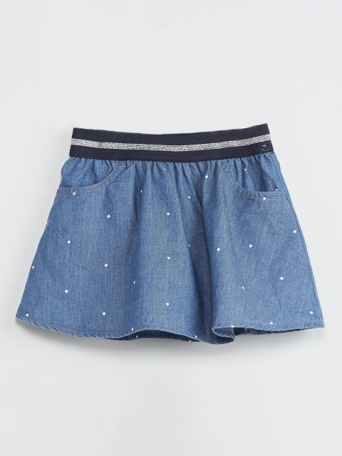 

max Girls Blue Polka Dot Printed A-Line Skirt