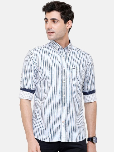 

Double Two Men White & Blue Slim Fit Striped Casual Shirt