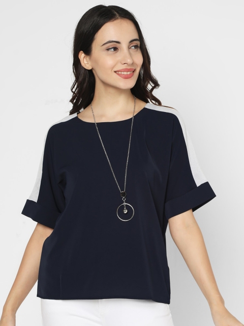 

Deal Jeans Women Navy Blue & Silver Colourblocked Top