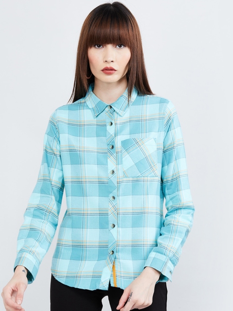 

max Women Blue Regular Fit Checked Casual Shirt