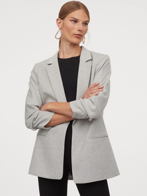 

H&M Women Grey Solid Jacket With Gathered Sleeves