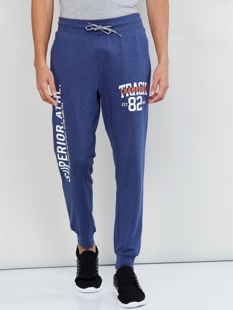

max Men Blue Solid Straight-Fit Joggers