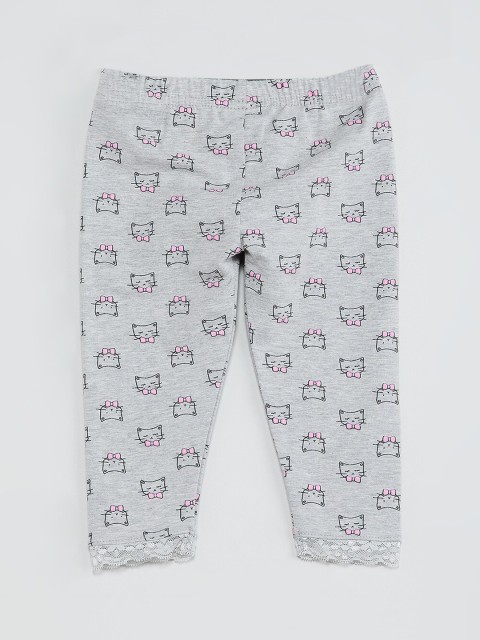 

max Girls Grey Melange & Black Printed Leggings