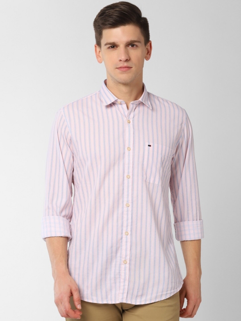 

Peter England Casuals Men Blue & Orange Slim Fit Striped Casual Shirt