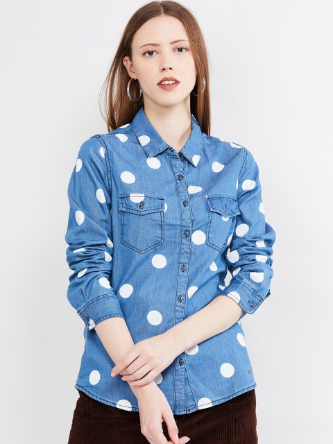 

max Women Blue & White Regular Fit Printed Casual Shirt