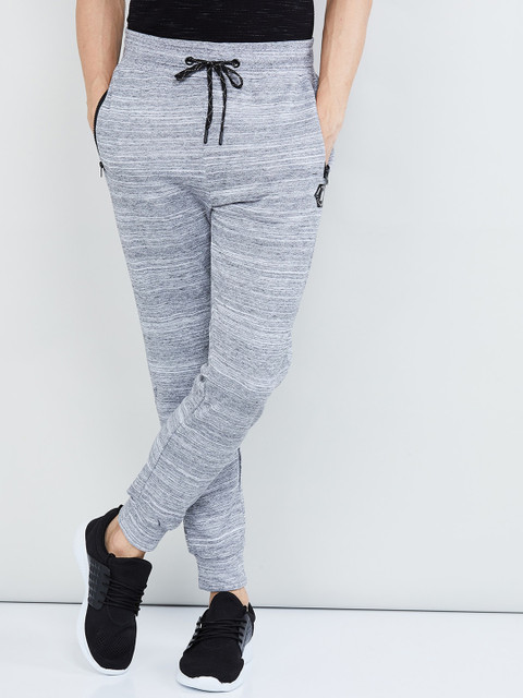 

max Men Grey Melange & White Striped Straight-Fit Joggers