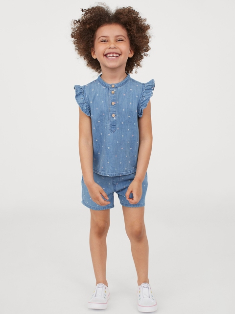 

H&M Girls Blue & White Printed Denim Pull-On Shorts