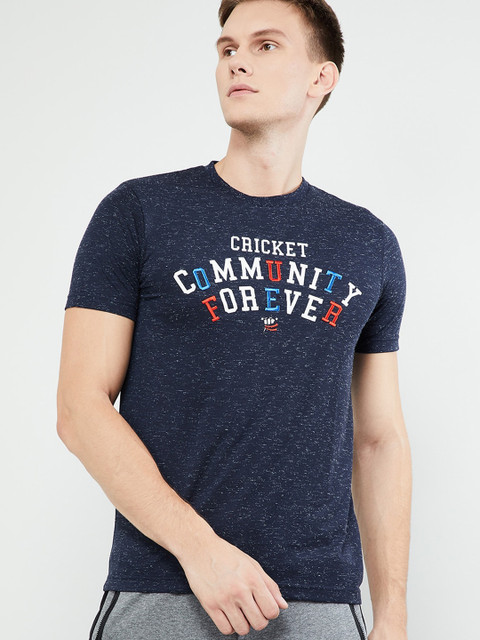 

max Men Blue Printed Round Neck T-shirt