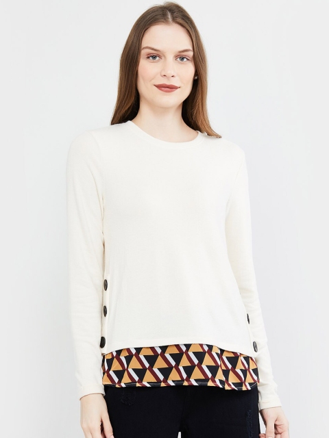 

max Women Cream-Coloured Solid Top