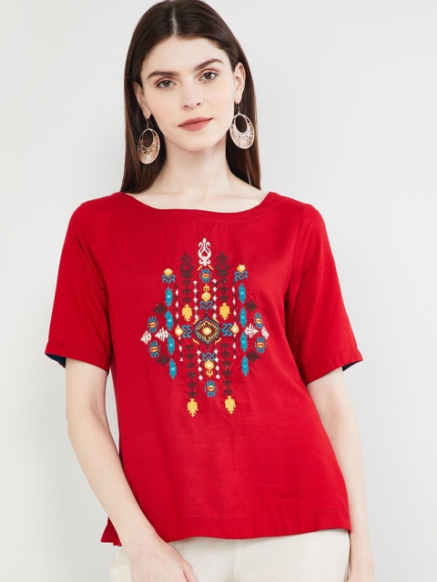 

max Women Red Embroidered Top