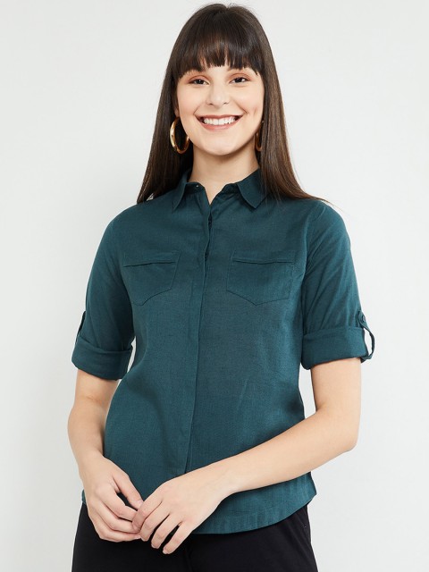 

max Women Green Regular Fit Solid Casual Shirt