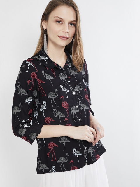 

max Women Black Printed Shirt Style Top