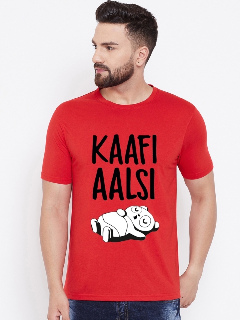 

wesquare Men Red Printed Round Neck T-shirt
