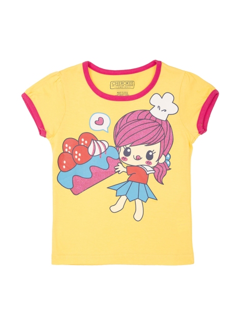 

Cherokee Girls Yellow Printed Round Neck T-shirt