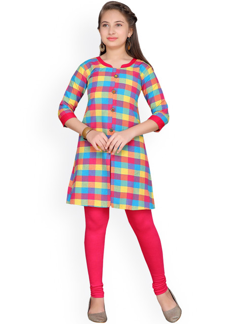 

Aarika Girls Pink & Blue Checked A-Line Kurta