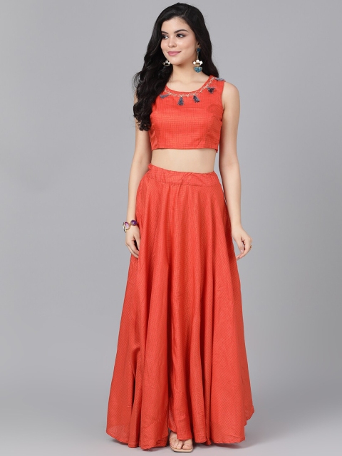 AKS Couture Rust Orange Ready to Wear Raw Silk Lehenga with Blouse