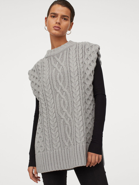 

H&M Women Grey Cable-Knit Sleeveless Jumper
