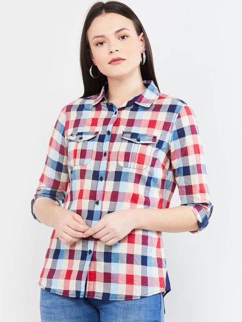 

max Women Multicoloured Regular Fit Checked Casual Shirt, Multi