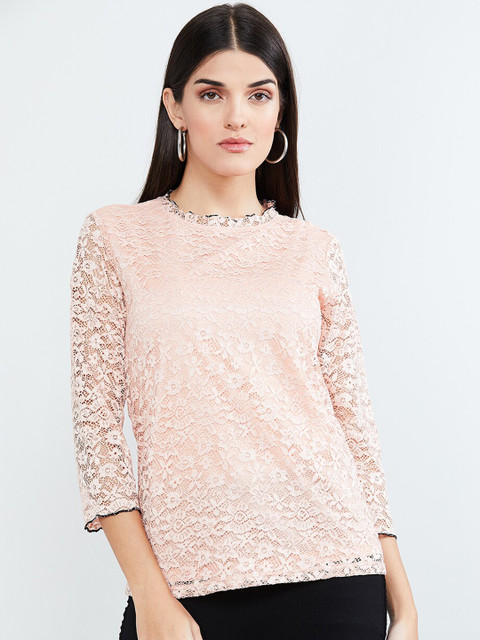 

max Women Peach-Coloured Self Design Top