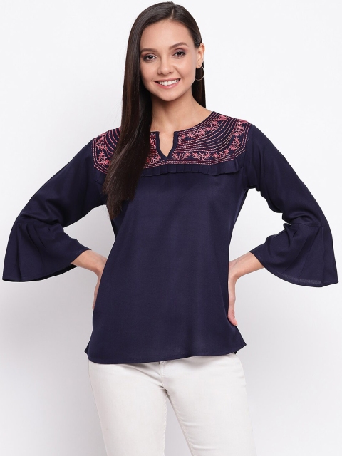 

Mayra Women Navy Blue & Pink Embroidered Top