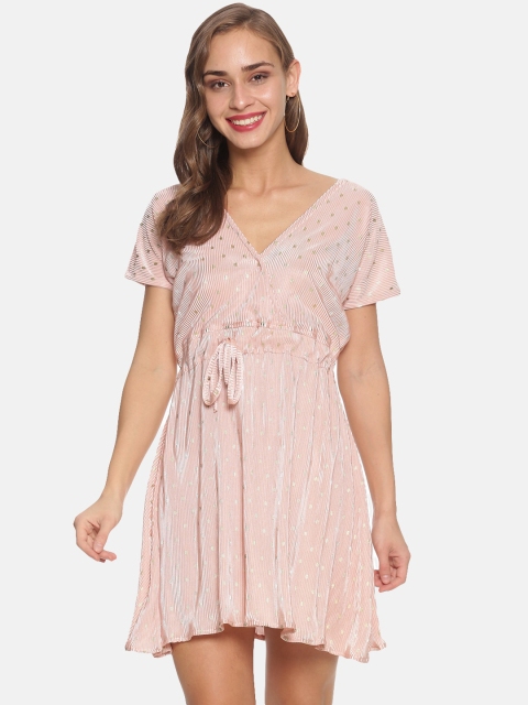 

Campus Sutra Women Pink Self Design Fit and Flare Dress