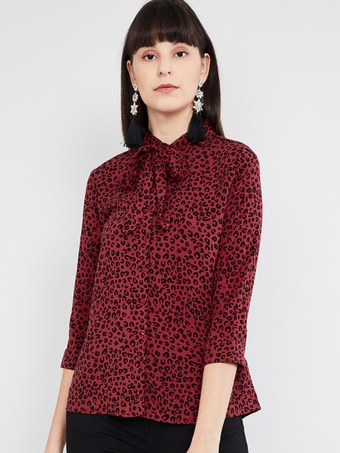 

max Women Red & Black Regular Fit Animal Printed Casual Shirt