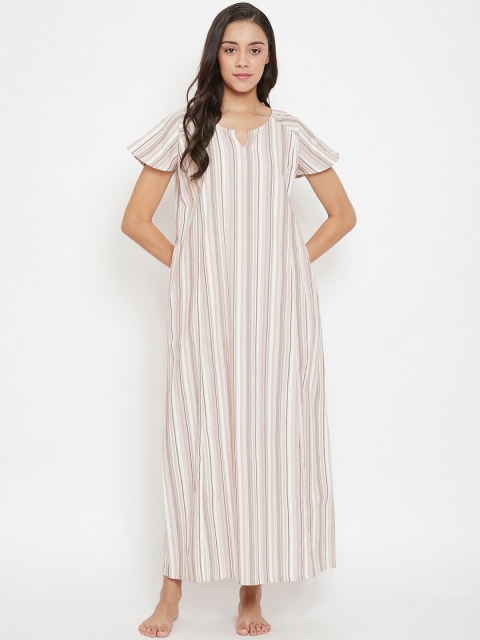 

The Kaftan Company Beige Striped Nightdress