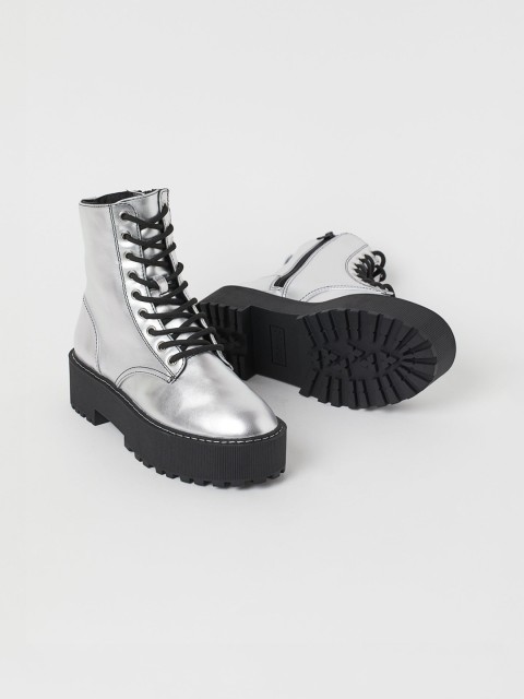 

H&M Women Silver Toned Platform Boots
