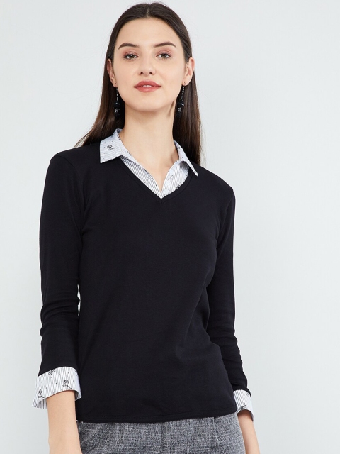 

max Women Black Solid Layered Shirt Style Top