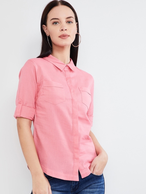 

max Women Pink Regular Fit Solid Casual Shirt