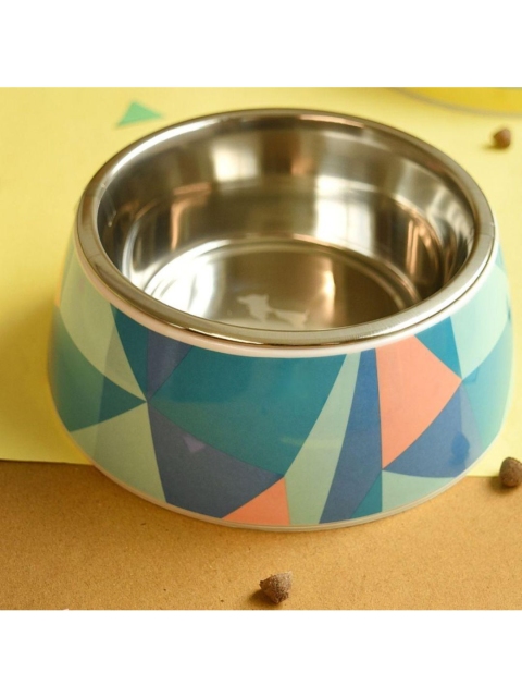 

Heads Up For Tails Blue & Peach-Coloured Geometric Printed Round Anti-Skid Dog Bowl