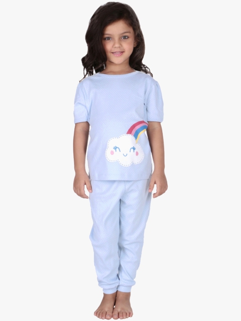 

My Milestones Girls Blue Printed Night suit