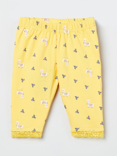 

max Girls Yellow & Grey Printed Ankle-Length Leggings
