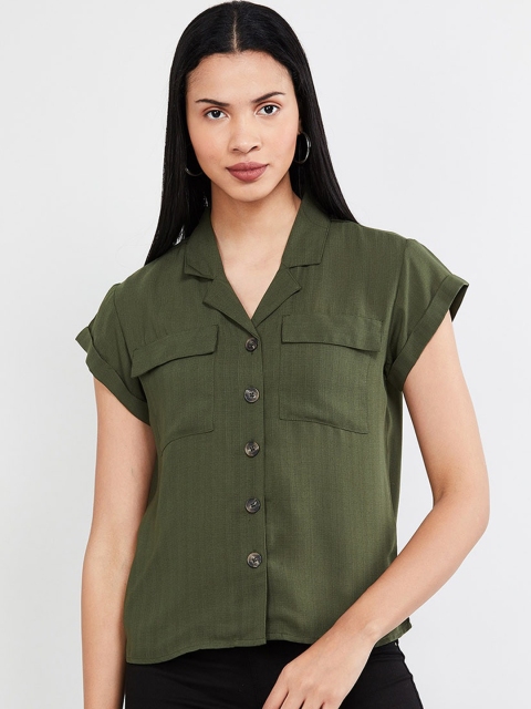 

max Women Green Regular Fit Solid Casual Shirt