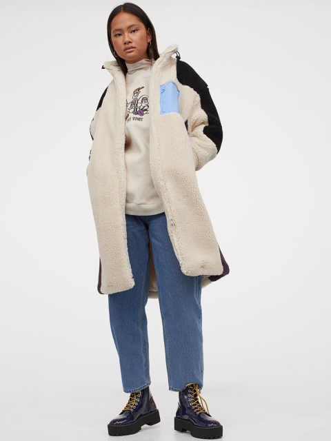 

H&M Women Beige Faux Shearling Coat